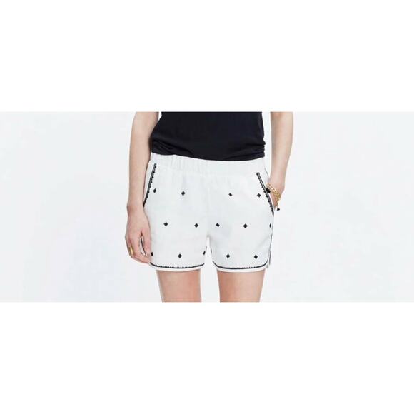 Madewell Embroidered White Linen Pull on Shorts Size Small #F3130 - Picture 1 of 6